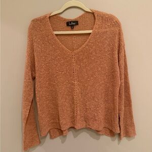 Lulus V-Neck Knit Sweater in Peach